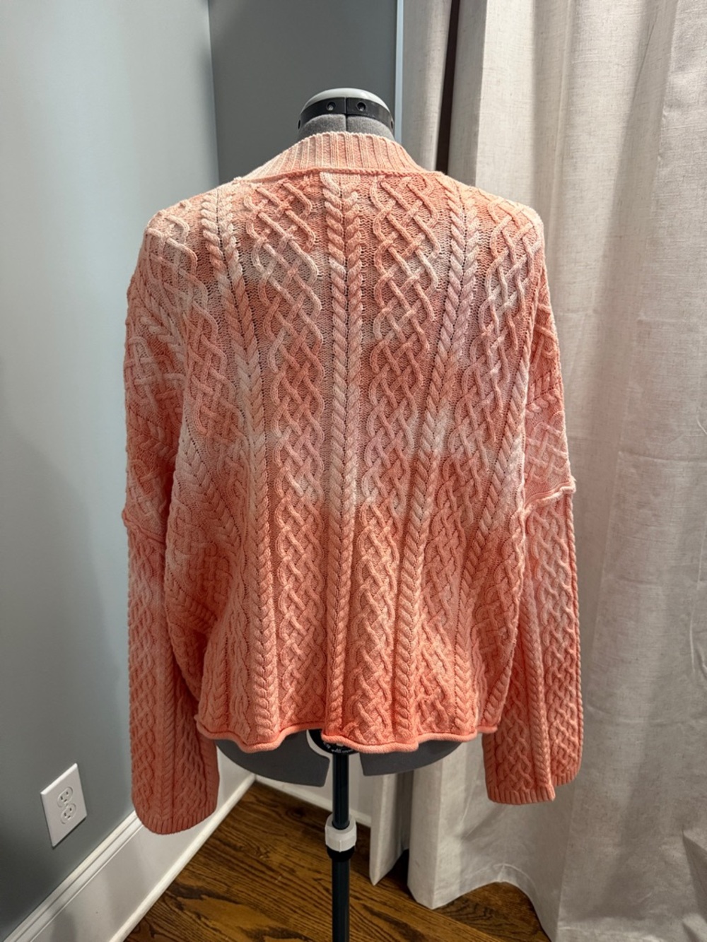 Free People Cozy Cable Knit V-Neck Cardigan Sweater - Coral Pink - Picture 2 of 4